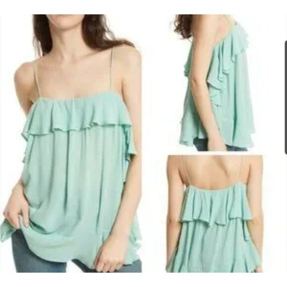 Free People Intimately Mint Green Cascades Crinkle Rayon Ruffle Top Size XS - Picture 1 of 8